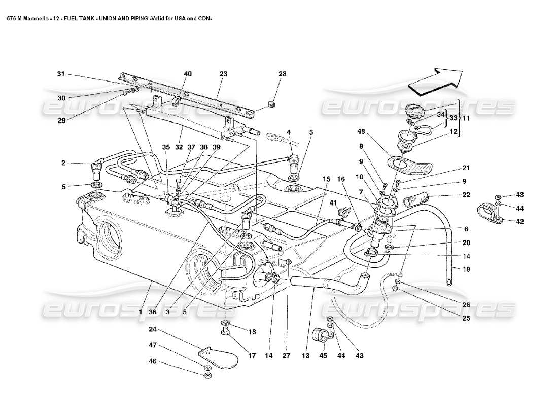 Ferrari 575M Maranello Fuel Tank Union and Piping Not for USA and CDN Part Diagram