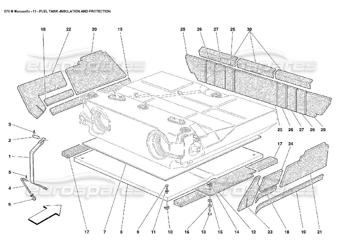 Ferrari 575M Maranello Fuel Tank Insulation and Protection Part Diagram