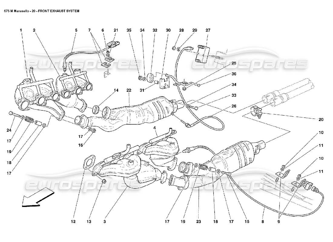 Ferrari 575M Maranello Front Exhaust System Part Diagram
