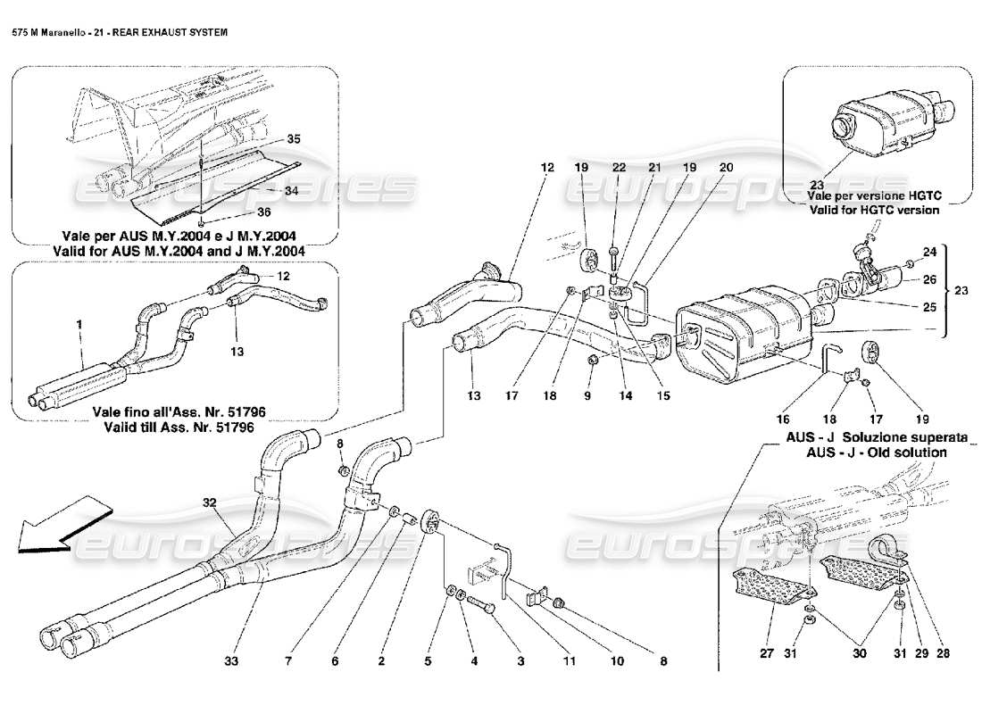 Ferrari 575M Maranello Rear Exhaust System Part Diagram