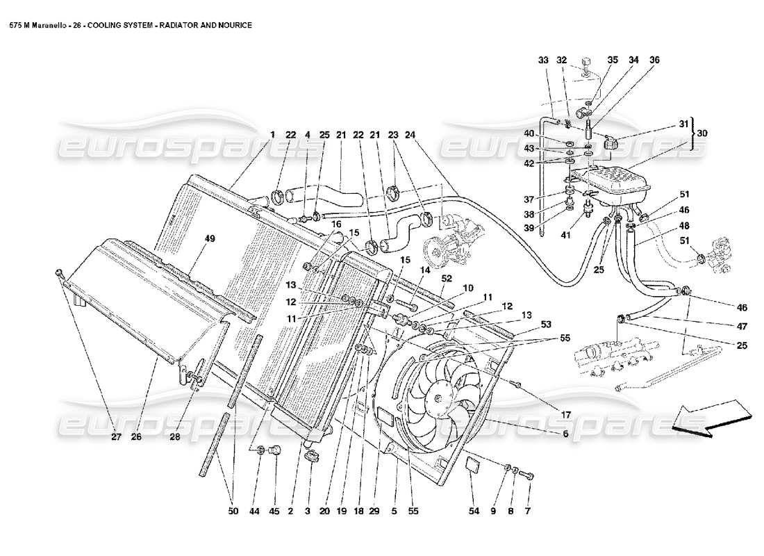 Ferrari 575M Maranello Cooling System Radiator and Nourice Part Diagram