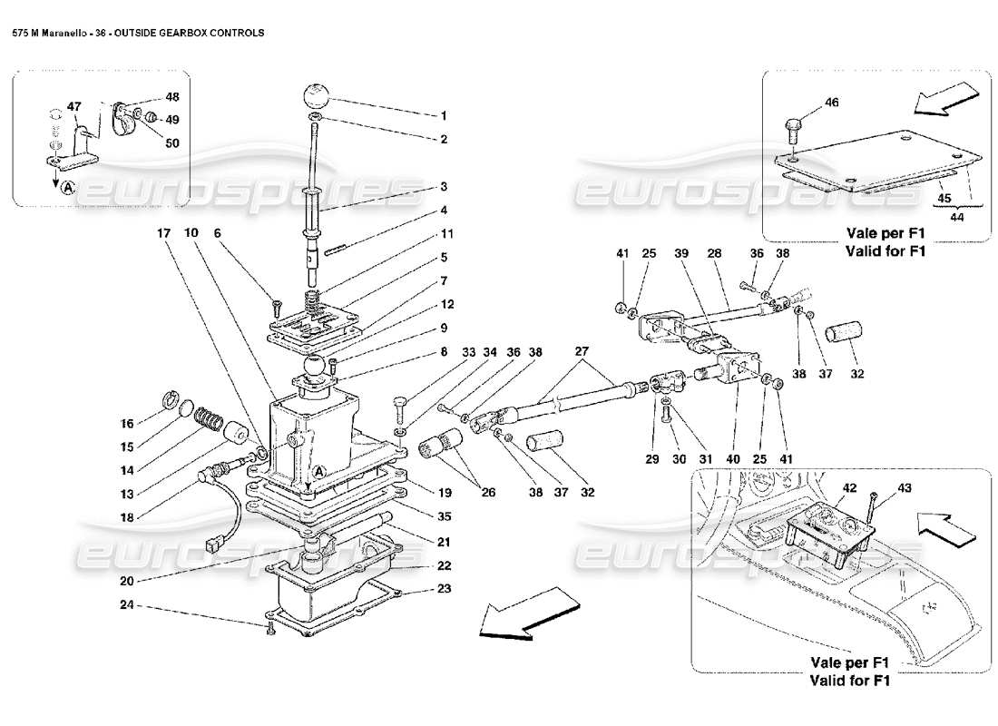 Ferrari 575M Maranello Outside Gearbox Controls Part Diagram