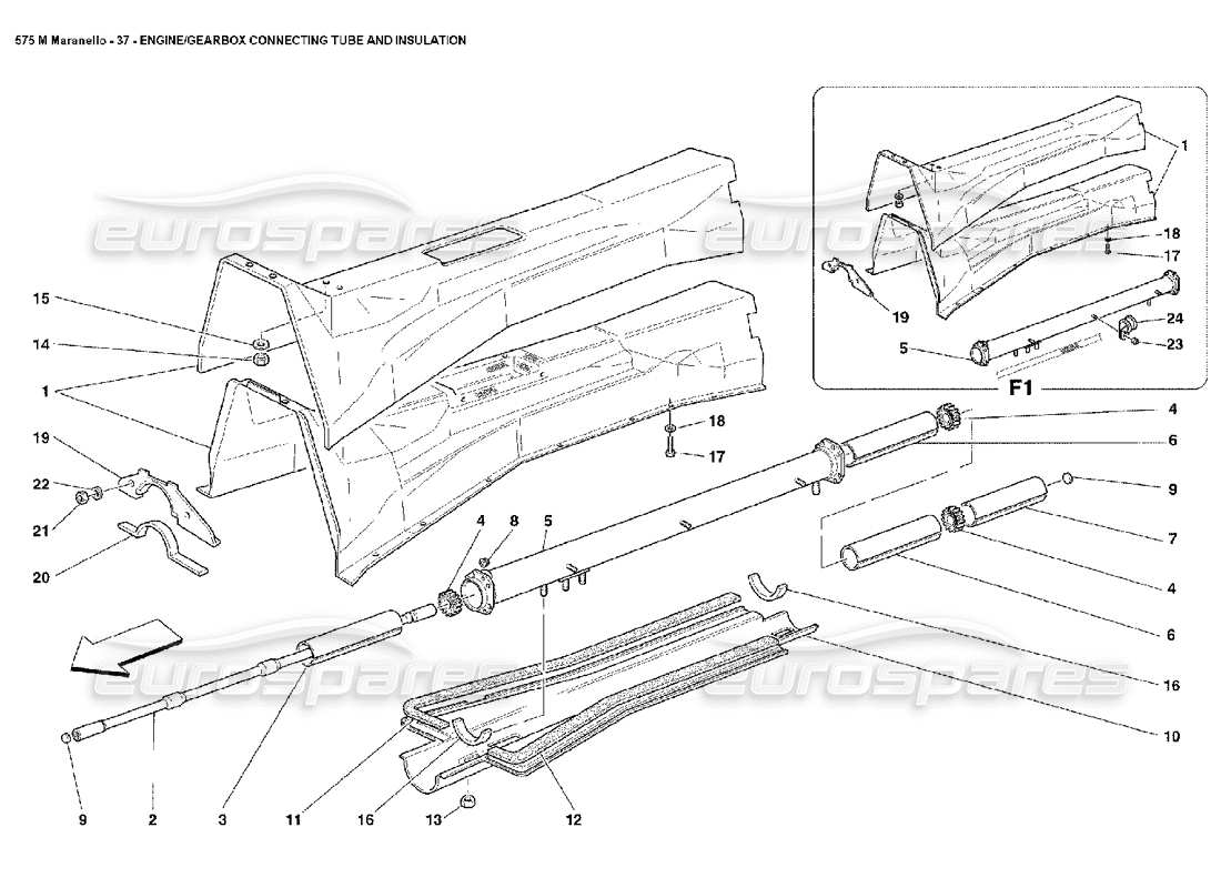 Ferrari 575M Maranello Engine-Gearbox Connecting Tube and Insulation Part Diagram