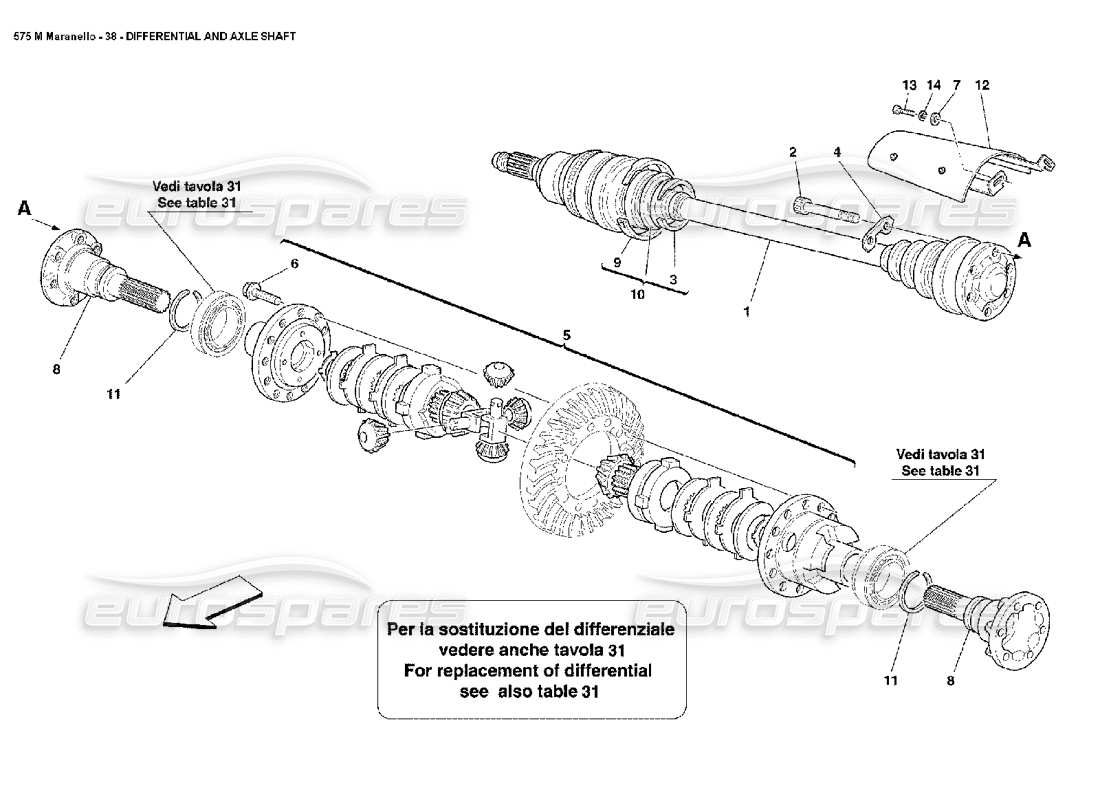 Ferrari 575M Maranello Differential & Axle Shafts Part Diagram