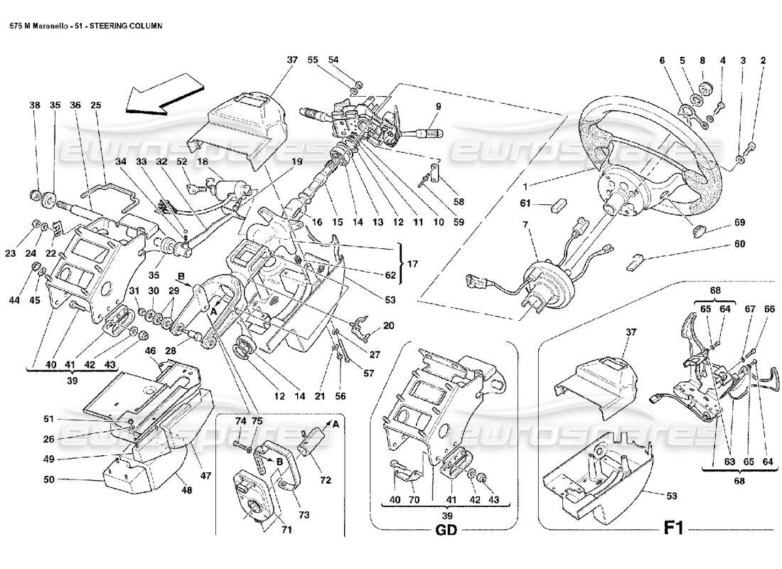 Ferrari 575M Maranello Steering Column Part Diagram