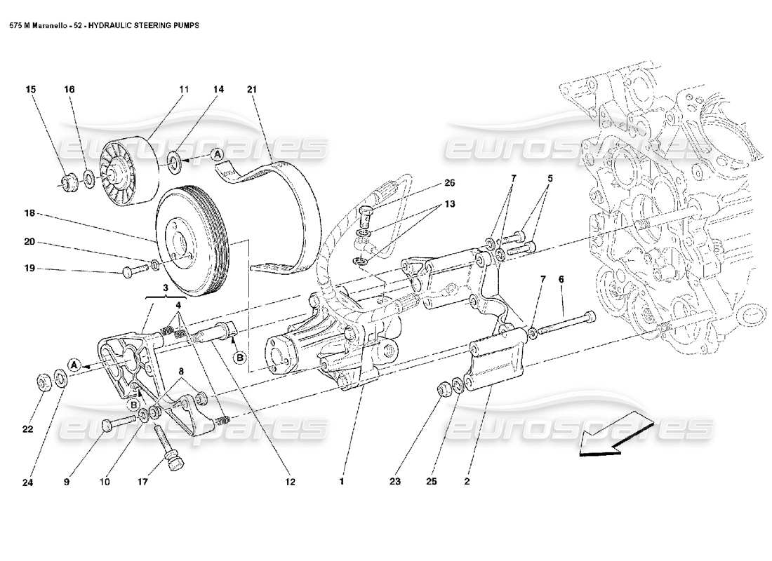 Ferrari 575M Maranello Hydraulic Steering Pumps Part Diagram