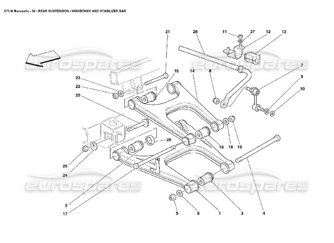 Ferrari 575M Maranello Rear Suspension Wishbones and Stabilizer Bar Part Diagram