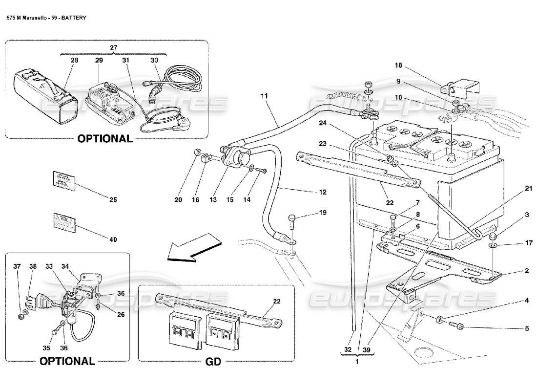 Ferrari 575M Maranello Battery Part Diagram
