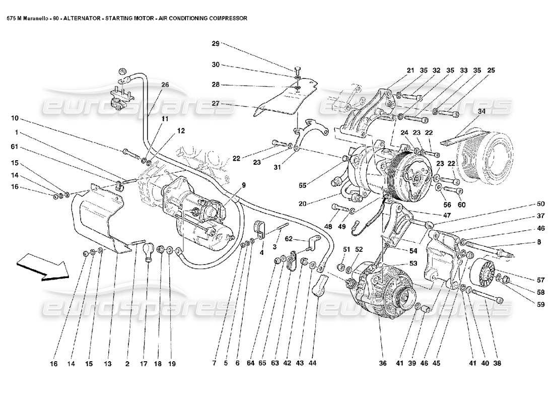 Ferrari 575M Maranello Alternator Starting Motor and A.C. Compressor Part Diagram