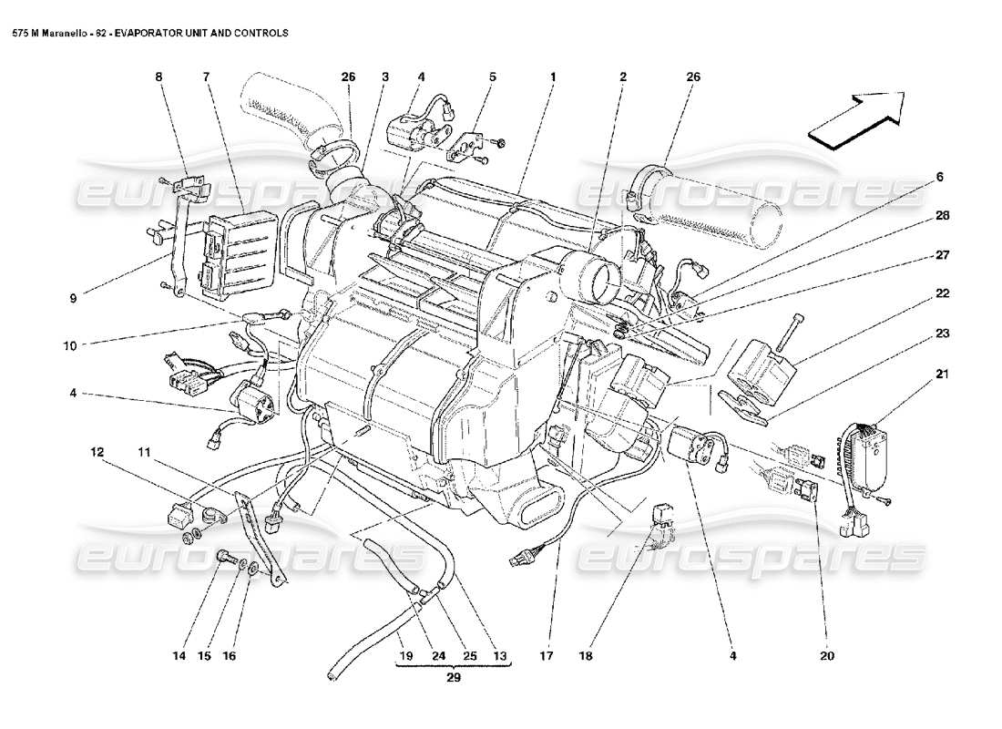Ferrari 575M Maranello Evaporator Unit and Controls Part Diagram