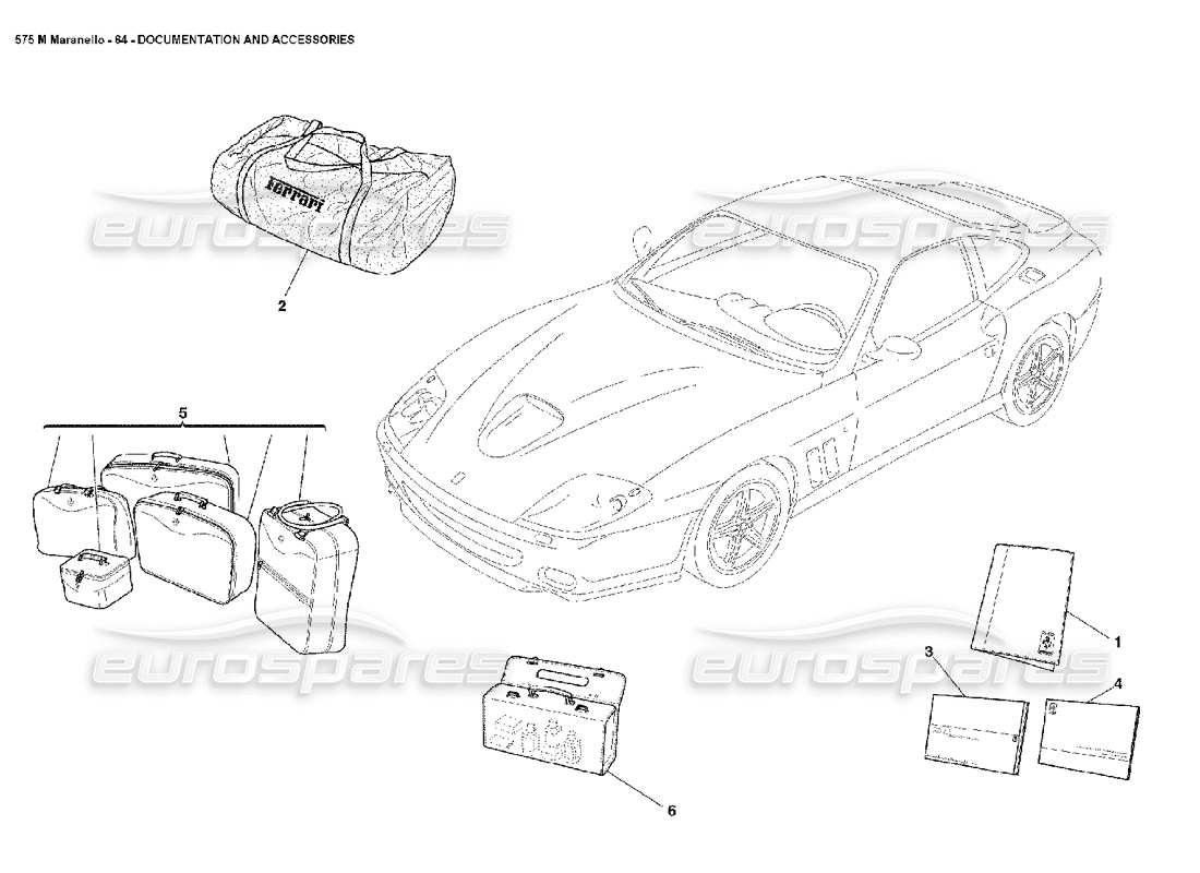 Ferrari 575M Maranello documentation and accessories Part Diagram
