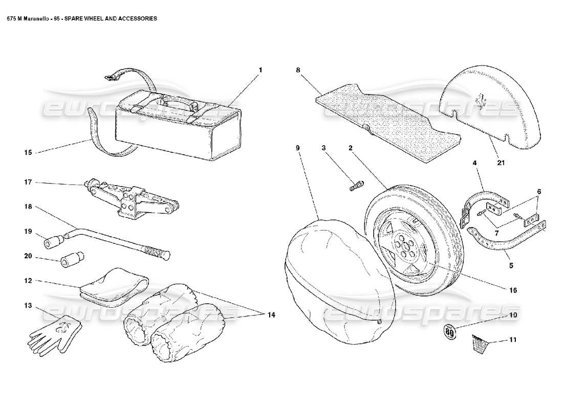Ferrari 575M Maranello Spare Wheel and Accessories Part Diagram