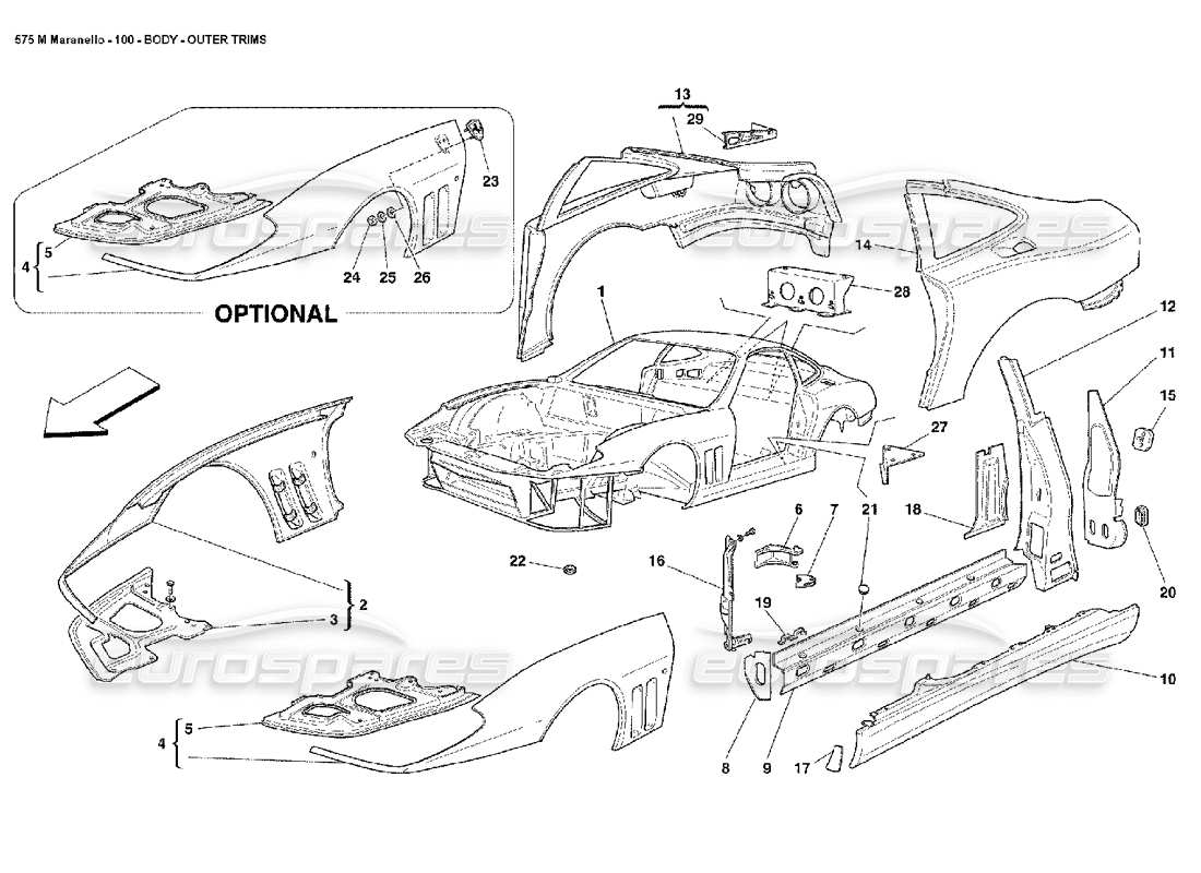 Ferrari 575M Maranello Body Outer Trims Part Diagram