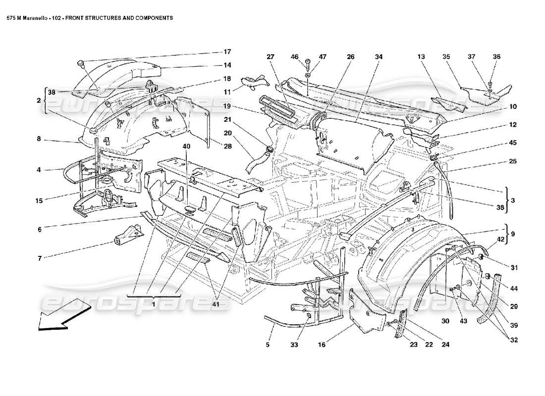 Ferrari 575M Maranello Front Structures and Components Part Diagram