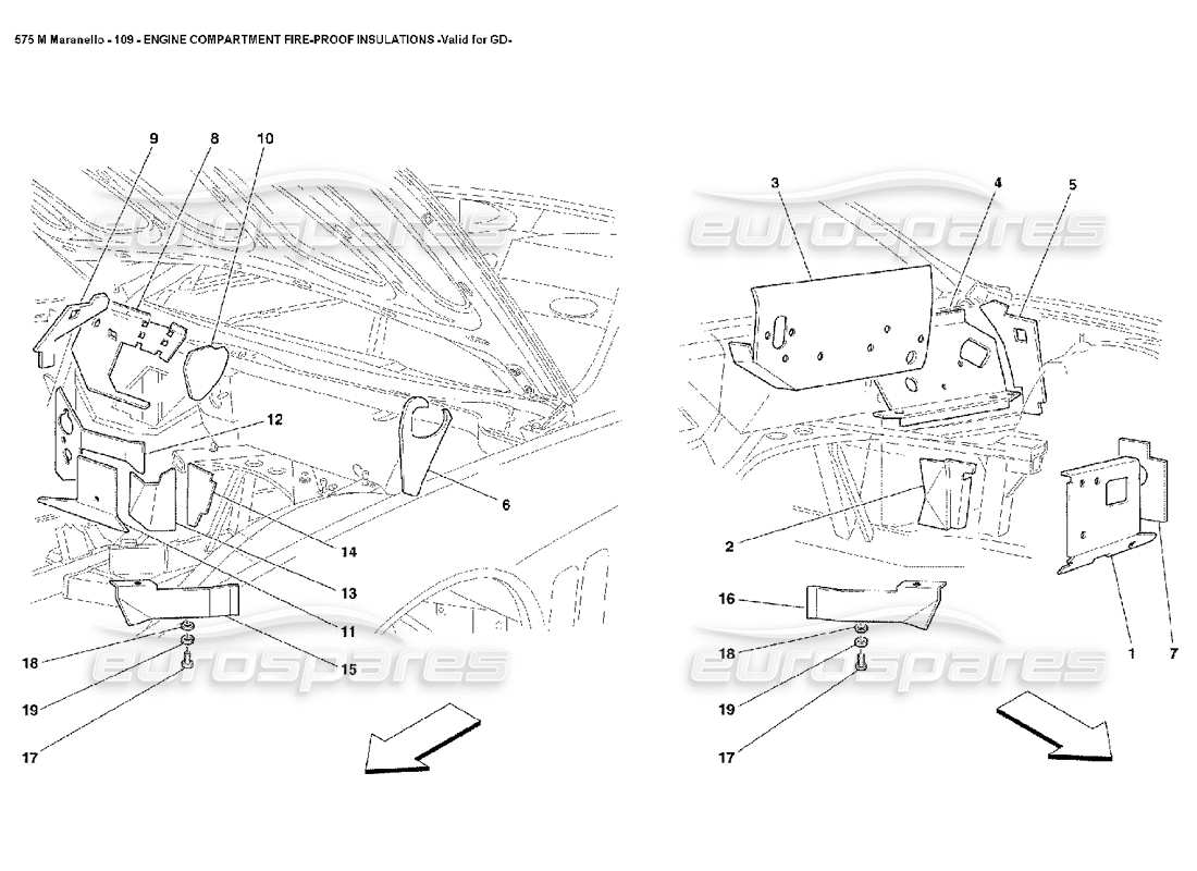 Ferrari 575M Maranello Engine Compartment Fire Proof Insulations Not for GD Valid for GD Part Diagram
