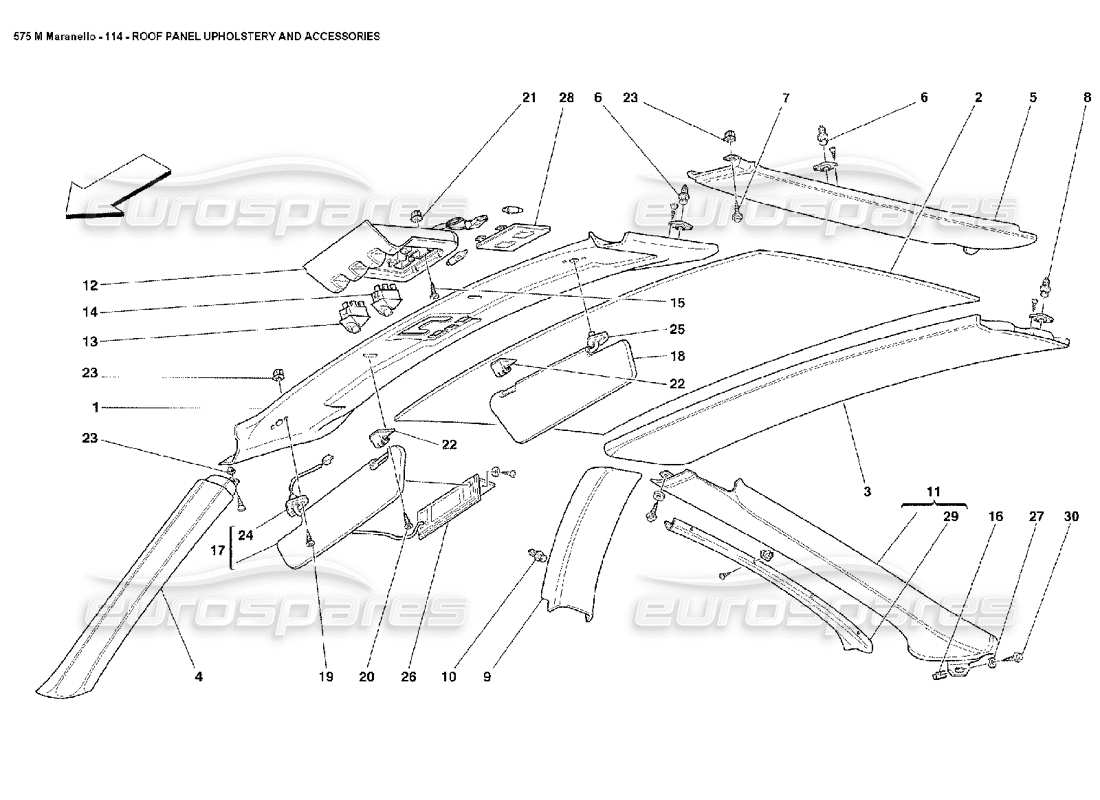 Ferrari 575M Maranello Roof Panel Upholstery and Accessories Part Diagram