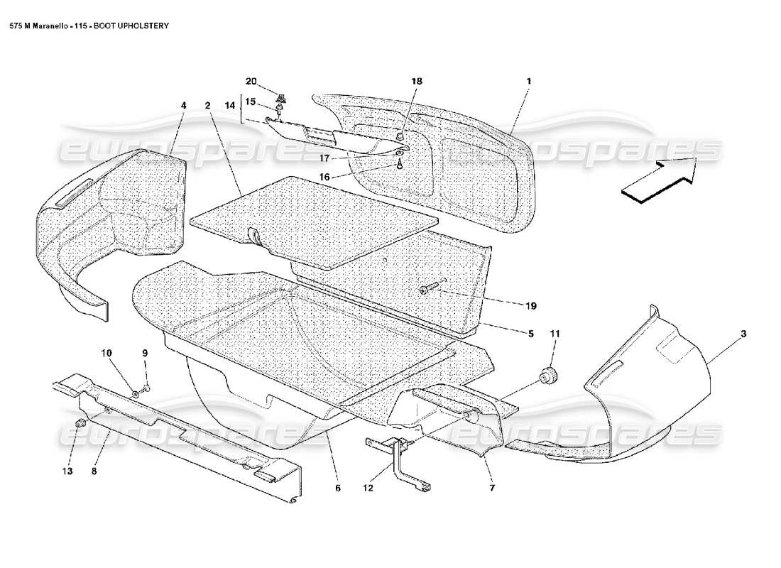 Ferrari 575M Maranello Boot Upholstery Part Diagram