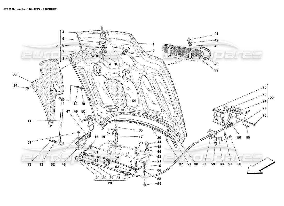 Ferrari 575M Maranello Engine Bonnet Part Diagram