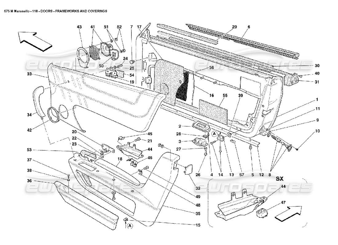 Ferrari 575M Maranello Doors Frameworks and Coverings Part Diagram