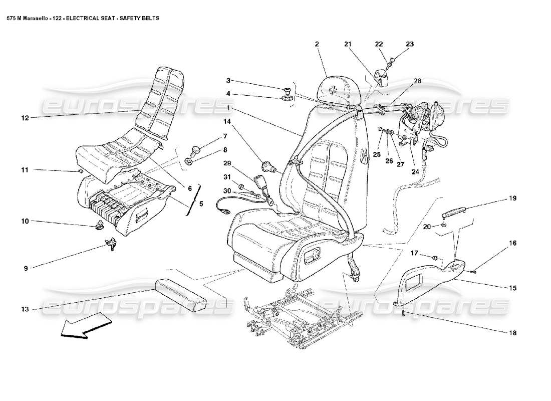 Ferrari 575M Maranello Electrical Seat Safety Belts Part Diagram