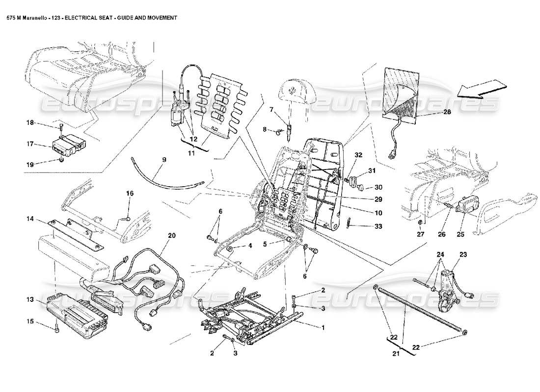 Ferrari 575M Maranello Electrical Seat Guide and Movement Part Diagram