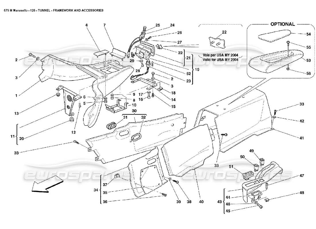 Ferrari 575M Maranello Tunnel Framework and Accessories Part Diagram