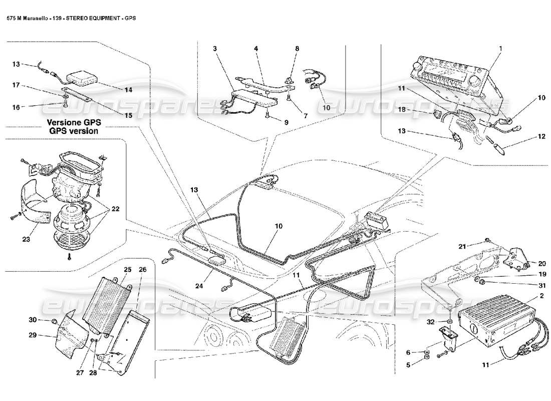 Ferrari 575M Maranello Stereo Equipment GPS Part Diagram