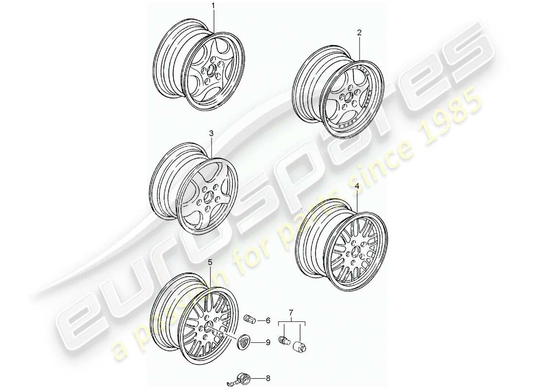 Porsche Tequipment catalogue (1987) ALLOY WHEEL Part Diagram