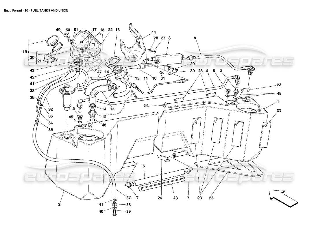 Ferrari Enzo Fuel Tanks and Union Part Diagram