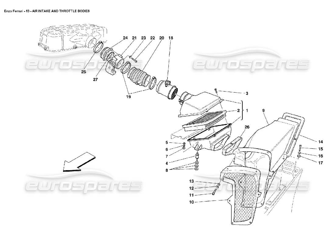 Ferrari Enzo Air Intake and Throttle Bodies Part Diagram