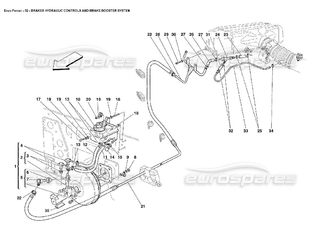 Ferrari Enzo Brakes Hydraulic Controls and Brake Booster System Part Diagram