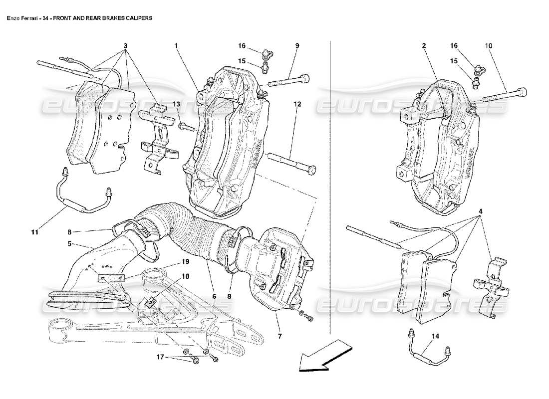 Ferrari Enzo Front and Rear Brakes Calipers Part Diagram
