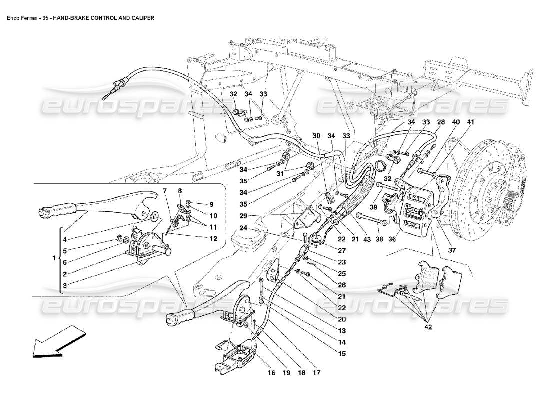 Ferrari Enzo Hand Brake Control and Caliper Part Diagram