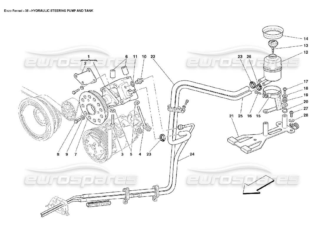 Ferrari Enzo Hydraulic Steering Pump and Tank Part Diagram