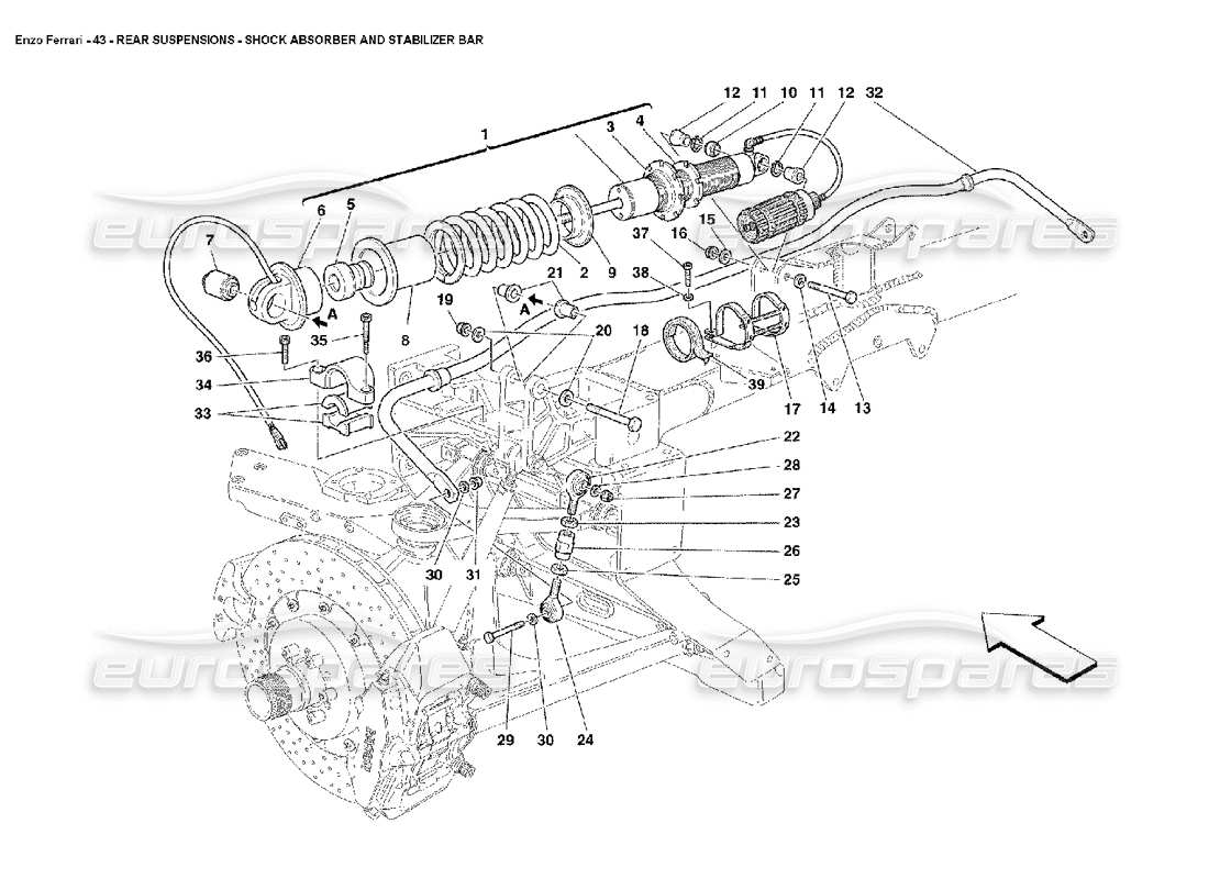 Ferrari Enzo Rear Suspensions Shock Absorber and Stabilizer Bar Part Diagram