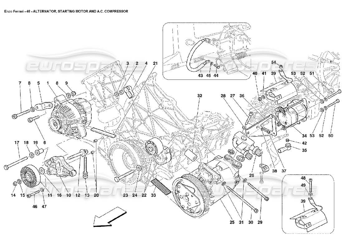Ferrari Enzo Alternator Starting Motor and A.C. Compressor Part Diagram