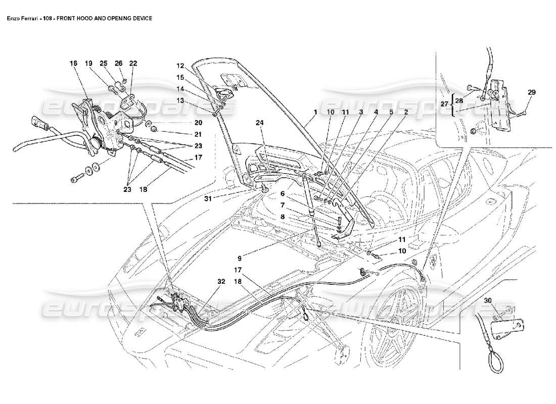 Ferrari Enzo Front Hood and Opening Device Part Diagram