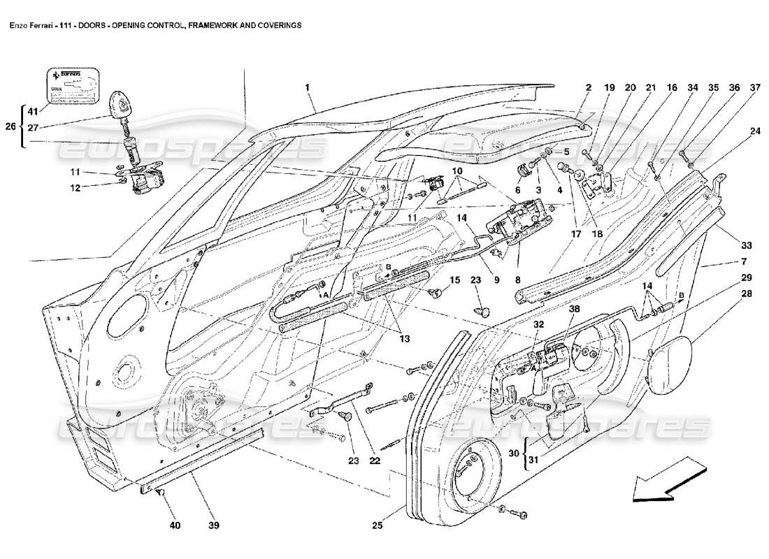 Ferrari Enzo Doors - Opening Control, Framework and Coverings Part Diagram