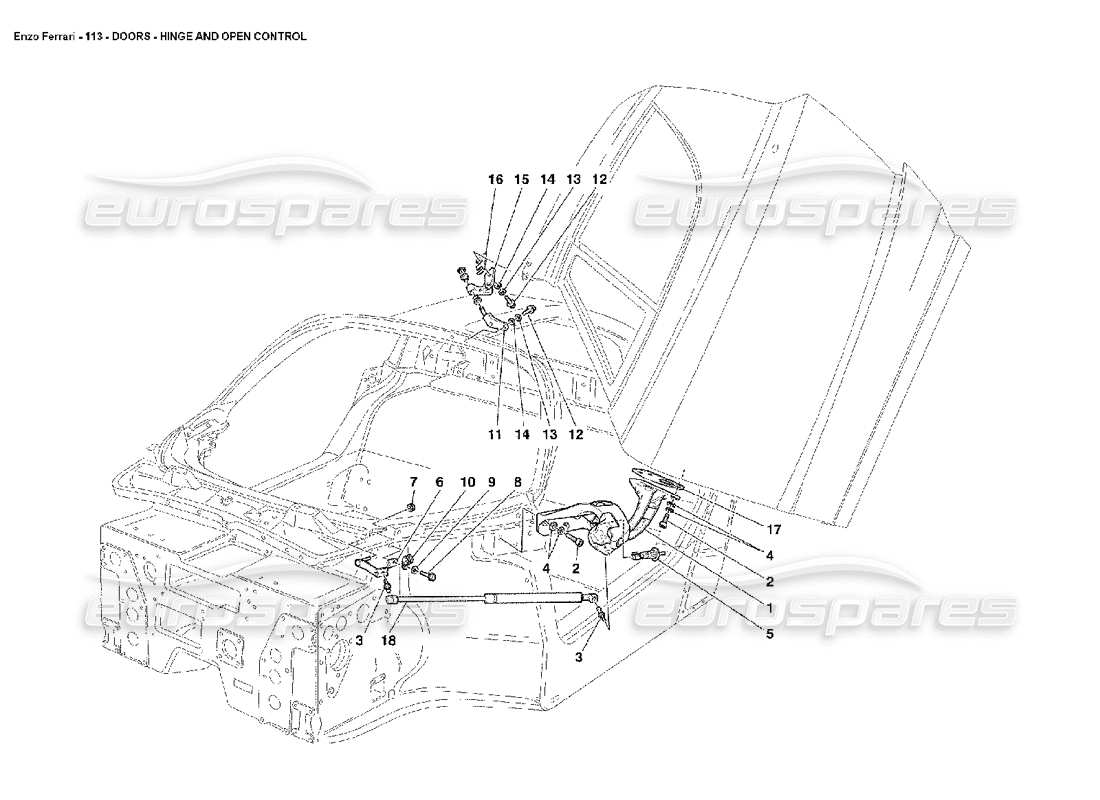 Ferrari Enzo Doors - Hinge and Open Control Part Diagram