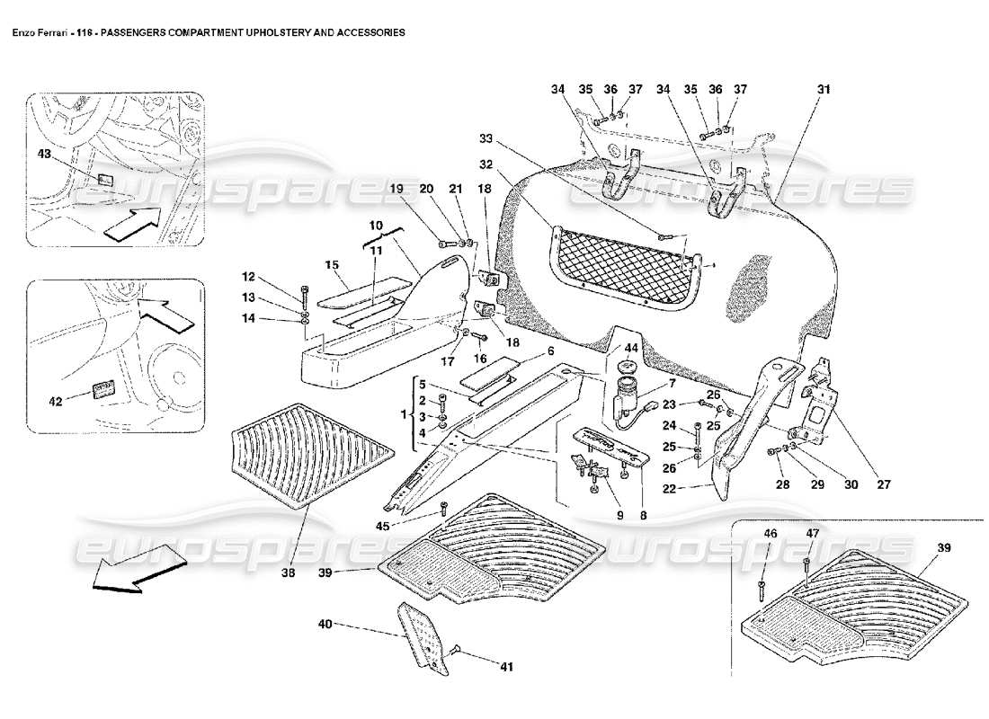 Ferrari Enzo Passengers Compartment Upholstery and Accessories Part Diagram