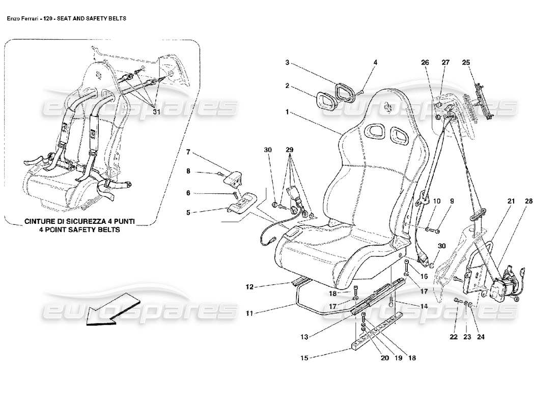 Ferrari Enzo Seat and Safety Belts Part Diagram