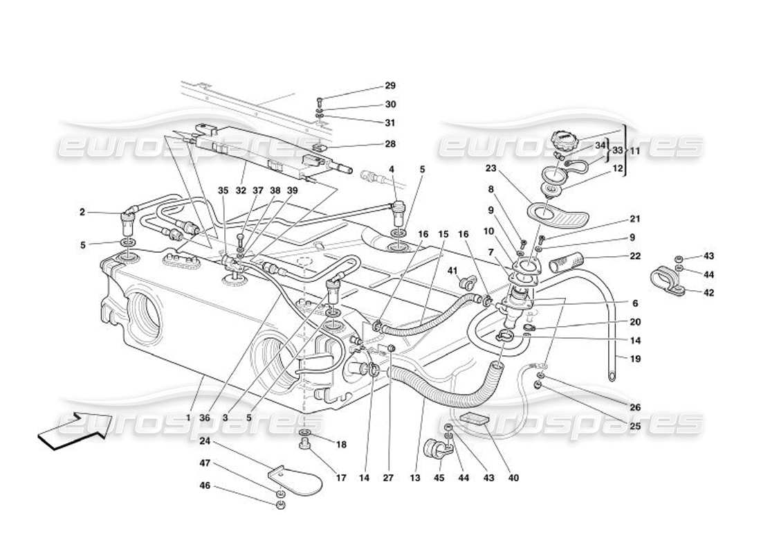 Ferrari 575 Superamerica Fuel Tank - Union and Piping -Not for USA and CDN- Part Diagram