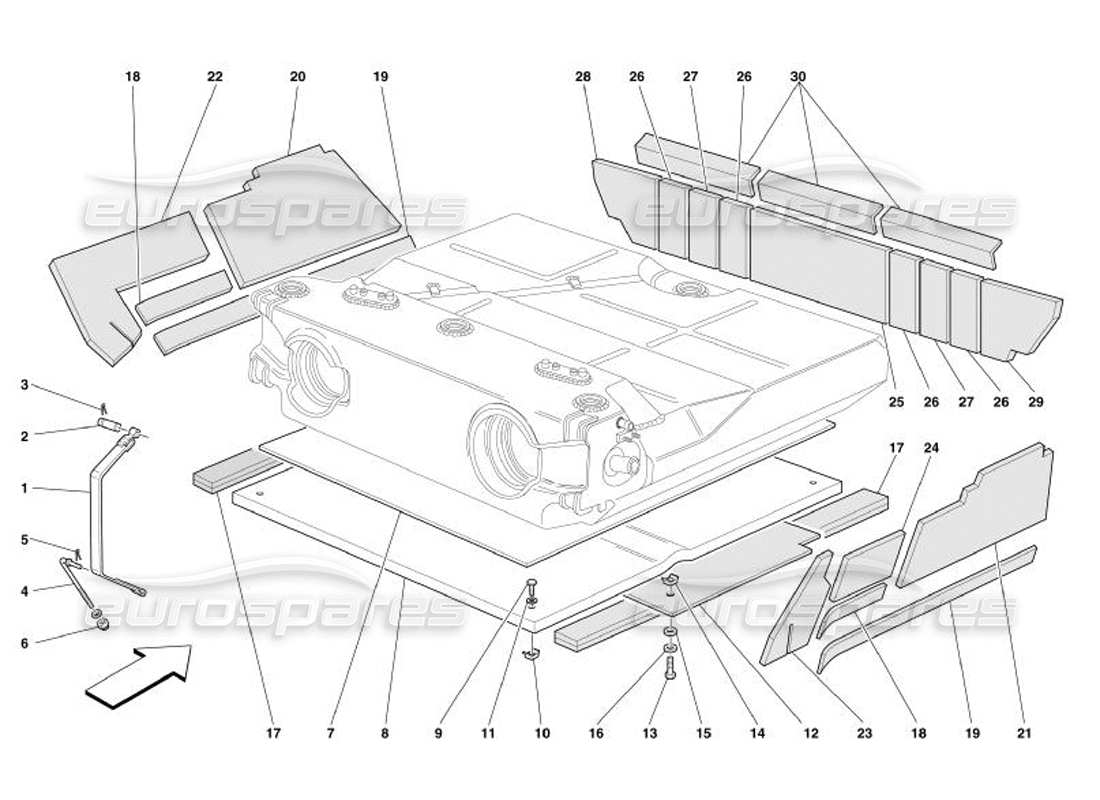 Ferrari 575 Superamerica Fuel Tank -Insulation and Protection Part Diagram