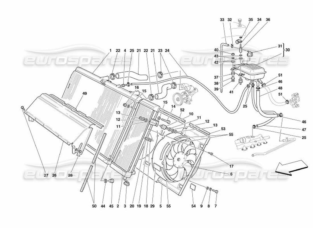 Ferrari 575 Superamerica Cooling System - Radiator and Nourice Part Diagram