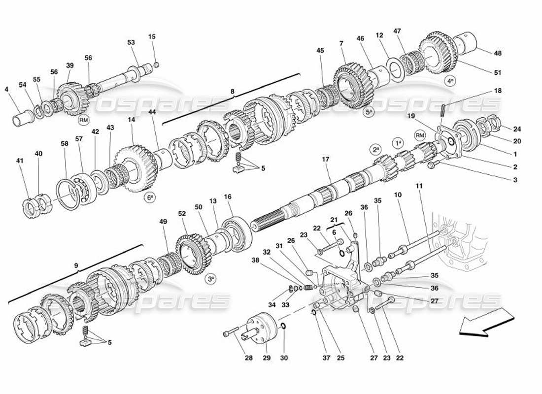 Ferrari 575 Superamerica Main Shaft Gears and Clutch Oil Pump Part Diagram