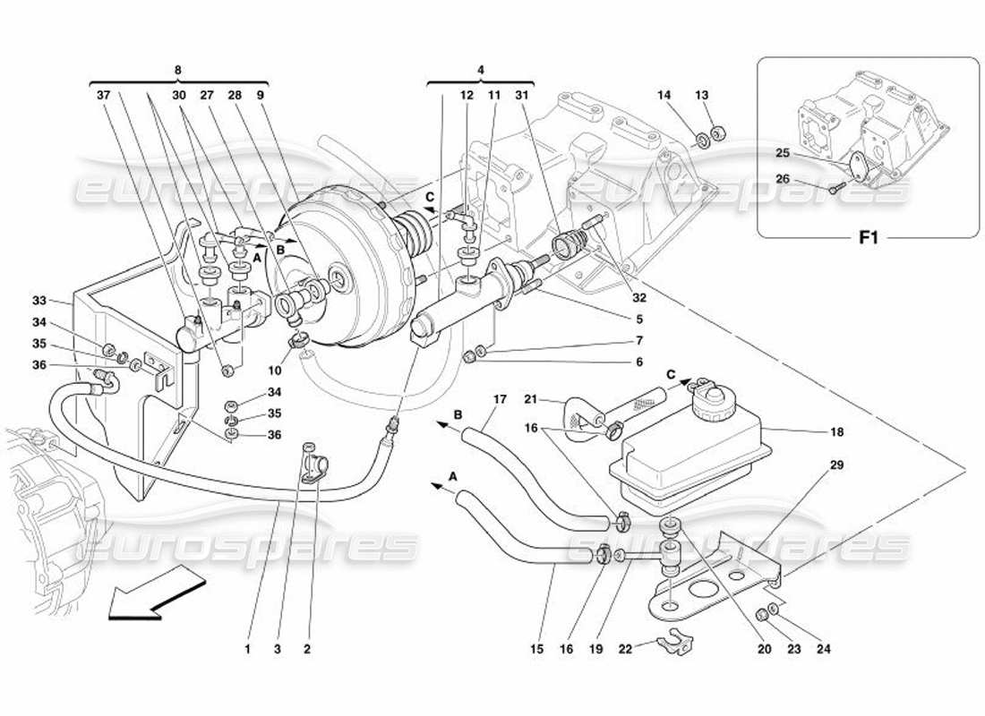Ferrari 575 Superamerica Brake and Clutch Hydraulic System Part Diagram