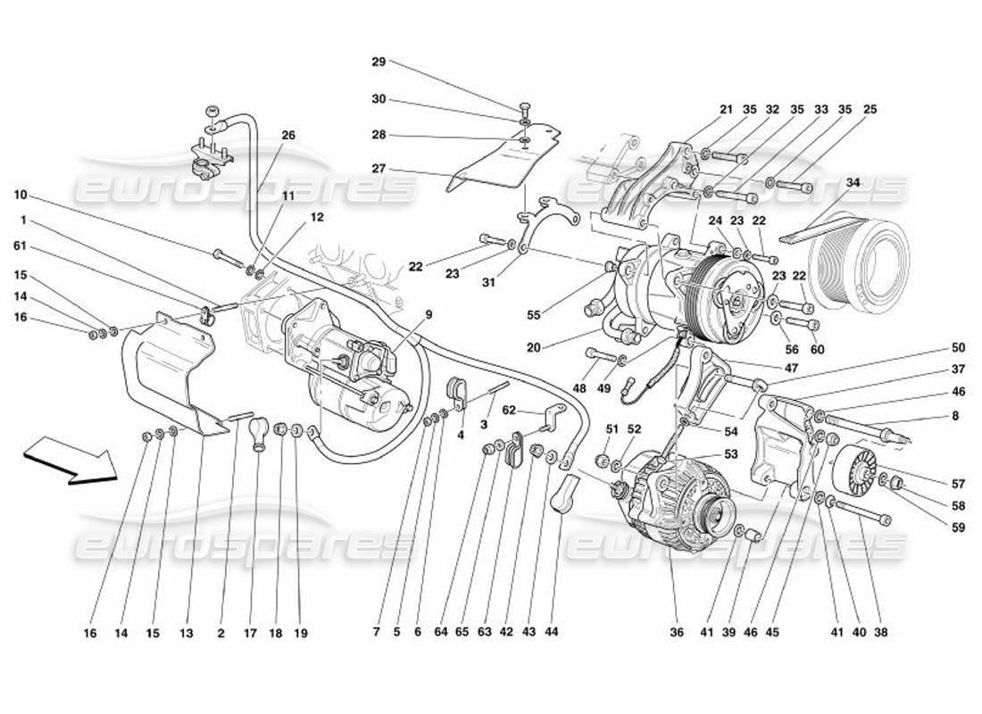 Ferrari 575 Superamerica Alternator Starting Motor and A.C. Compressor Part Diagram