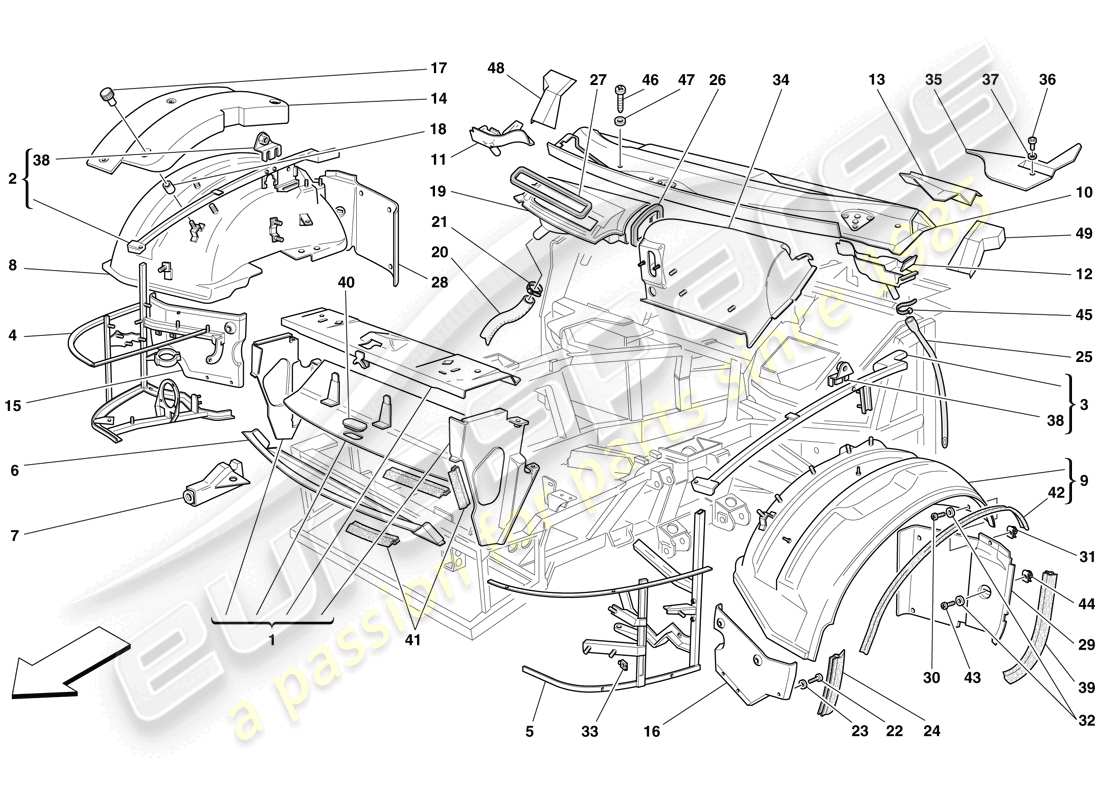Ferrari 575 Superamerica Front Structures and Components Part Diagram