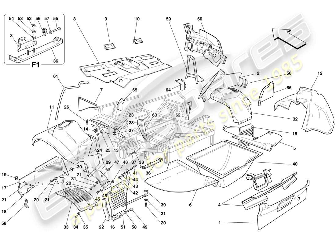 Ferrari 575 Superamerica Rear Structures and Components Part Diagram