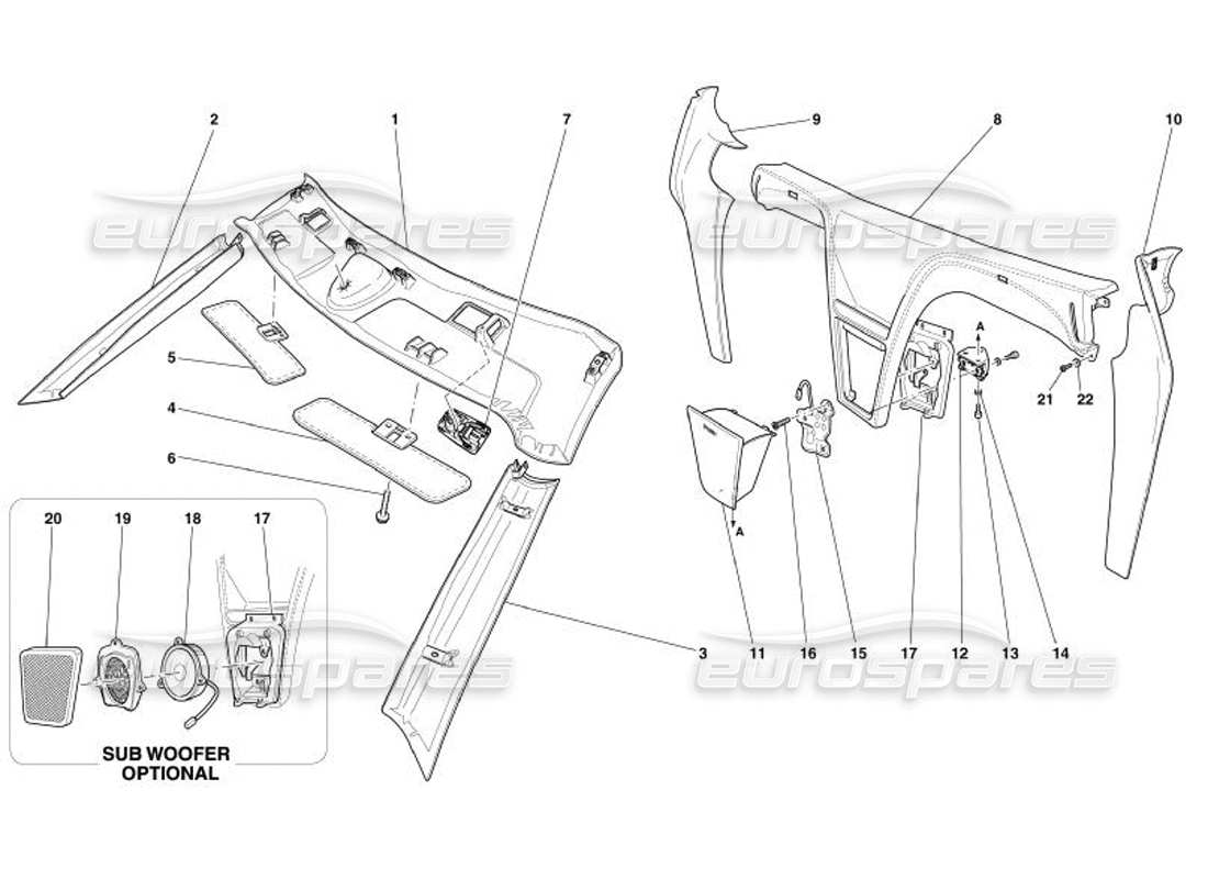 Ferrari 575 Superamerica Roof Panel Upholstery and Accessories Part Diagram